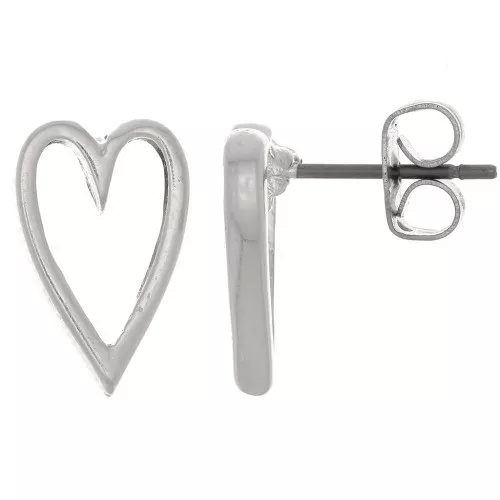 Ganchos pendientes corazón 13x8 mm - Chapado en plata fina x2