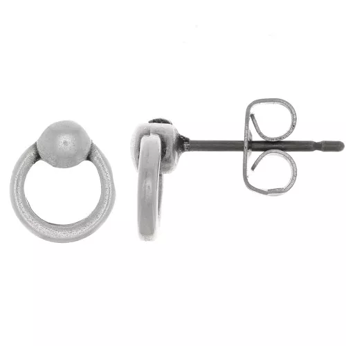 Pendientes de aro mini círculo 7 mm - Plateado envejecida x2