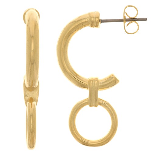 Ganchos pendientes design eétnico 30x12 mm - Dorado con oro fino x2