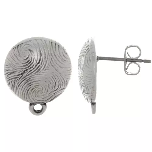 Ganchos Pendientes redondo a rayas 14 mm - Plateado envejecido x2