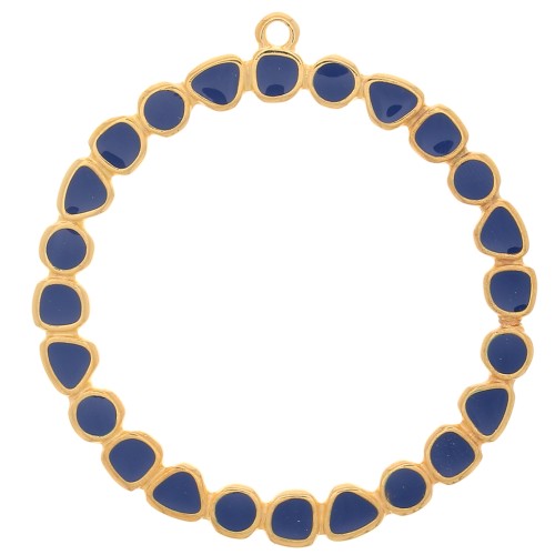 Colgante Anilla Redonda con Resina Epoxi 48 mm - Dorado oro fino - Azul Marino x1