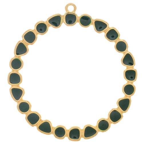 Colgante Anilla Redonda con Resina Epoxi 48 mm - Dorado oro fino - Verde x1