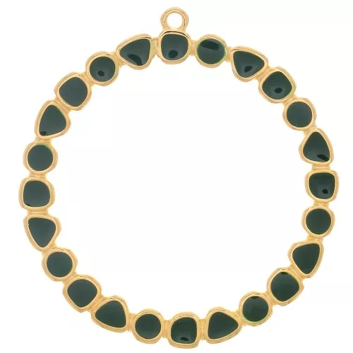 Colgante Anilla Redonda con Resina Epoxi 48 mm - Dorado oro fino - Verde x1