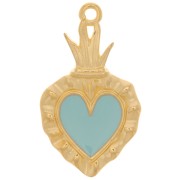 Colgante corazón Ex-voto 27x15 mm - Dorado con oro fino - Azul claro x1|raw }}