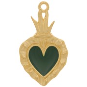 Ex-voto colgante corazón 27x15 mm con resina epoxi - Chapado en oro - Verde|raw }}