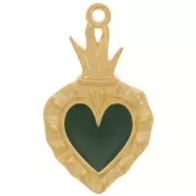 Ex-voto colgante corazón 27x15 mm con resina epoxi - Chapado en oro - Verde