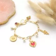 Ex-voto colgante corazón 27x15 mm con resina epoxi - Chapado en oro - Verde