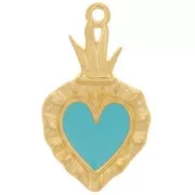 Colgante corazón Ex-voto 27x15 mm - Dorado con oro fino - Turquesa
