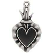 Colgante corazón Ex-voto 27x15 mm - Plateado envejecido - Negro x 1