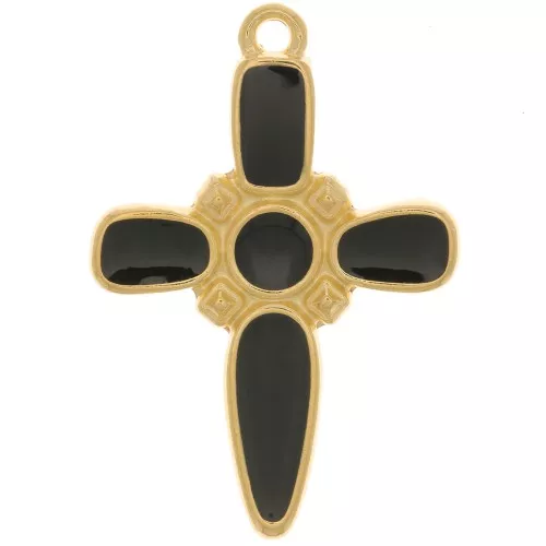 Colgante de cruz 28x19 mm con resina epoxi - Chapado en oro - Negro x1