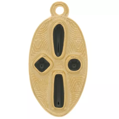 Colgante de cruz ovalada 23x12 mm - resina epoxi - chapado en oro - Negro x1