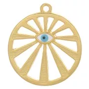 Colgante ojo redondo calado ojo 22 mm con resina epoxi - Dorado oro fino - Azul