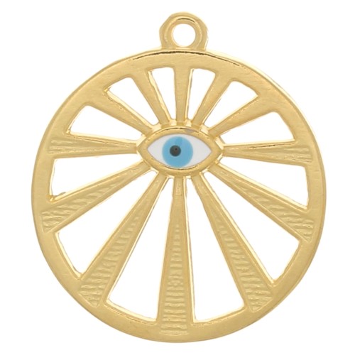 Colgante ojo redondo calado ojo 22 mm con resina epoxi - Dorado oro fino - Azul