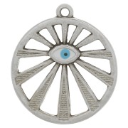 Colgante redondo calado con motivo de ojo 22 mm con resina epoxi - Plata envejecida - Azul
