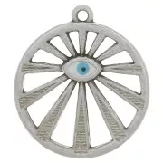 Colgante redondo calado con motivo de ojo 22 mm con resina epoxi - Plata envejecida - Azul