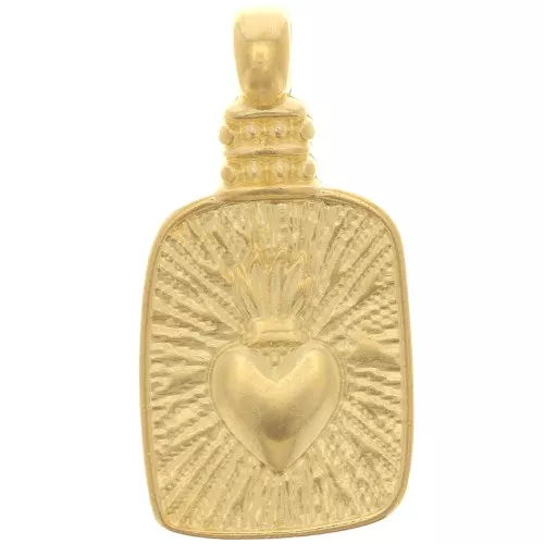 Colgante Rectángulo Texturizado - Ex-voto Corazón 25x12 mm - Dorado oro fino x1
