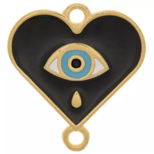 Entrepieza corazón estampado ojo resina epoxi 18x17 mm Dorado oro fino- Negro x1