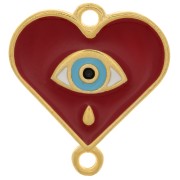 Entrepieza corazón estampado ojo resina epoxi 18x17 mm Dorado oro fino- Rojo|raw }}