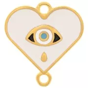 Entrepieza corazón estampado ojo resina epoxi 18x17 mm Dorado oro fino - Blanco