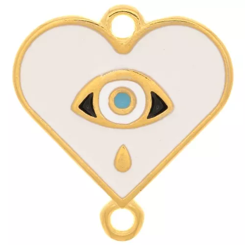 Entrepieza corazón estampado ojo resina epoxi 18x17 mm Dorado oro fino - Blanco