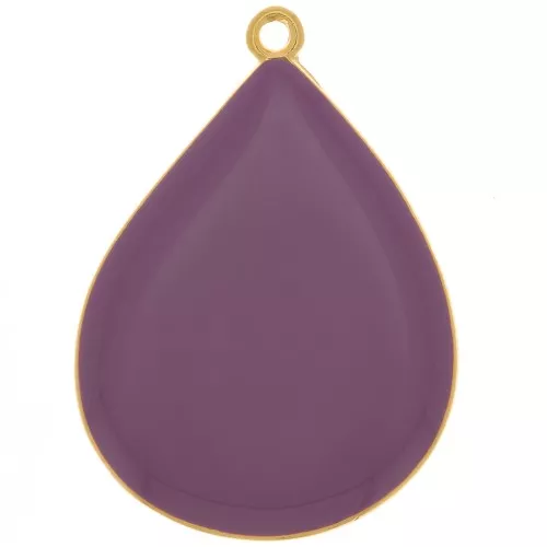 Colgante gota con resina epoxi 32x23 mm - Dorado con oro fino - Ciruela x1