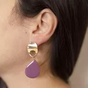 Colgante gota con resina epoxi 32x23 mm - Dorado con oro fino - Ciruela x1