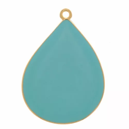 Colgante gota con resina epoxi 32x23 mm - Dorado con oro fino - Turquesa x1