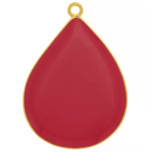 Colgante gota con resina epoxi 32x23 mm - Dorado con oro fino - Rojo x1