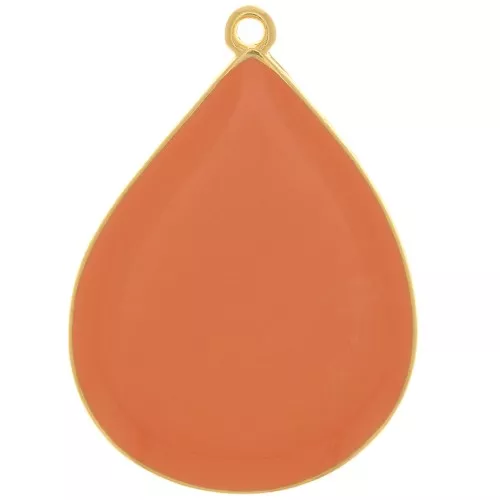 Colgante gota con resina epoxi 32x23 mm - Dorado con oro fino - Salmón x1