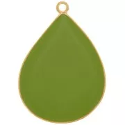 Colgante gota con resina epoxi 32x23 mm - Dorado con oro fino - Verde claro x1