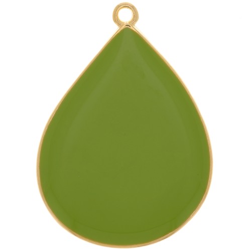 Colgante gota con resina epoxi 32x23 mm - Dorado con oro fino - Verde claro x1