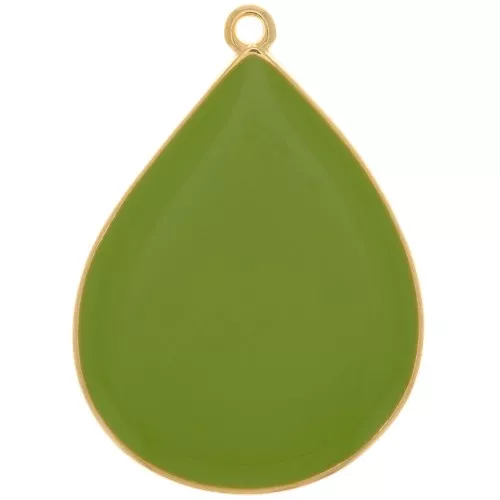 Colgante gota con resina epoxi 32x23 mm - Dorado con oro fino - Verde claro x1