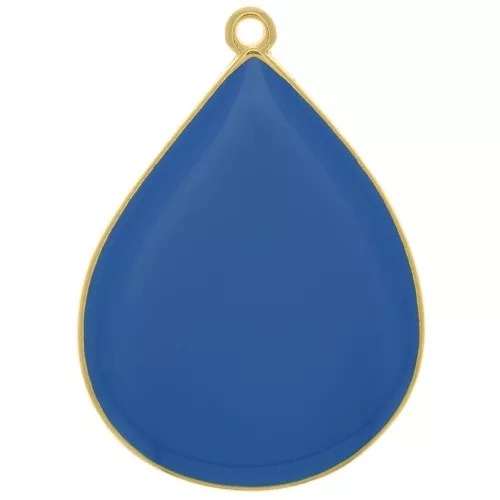 Colgante gota con resina epoxi 32x23 mm - Dorado con oro fino - Azul royal x1
