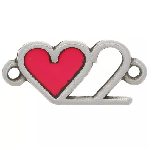 Entrepieza doble corazón resina epoxi 20x9 mm - Plateado envejecido - Rojo x1