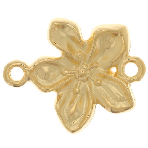 Entrepieza flor 2 anillas 18x15 mm - Dorado con oro fino x1