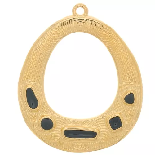 Colgante ovalado calado etnico - resina epoxi 34x28mm Dorado con oro fino Negro x1