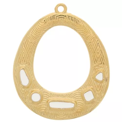 Colgante ovalado calado etnico - resina epoxi 34x28mm Dorado con oro fino Marfil