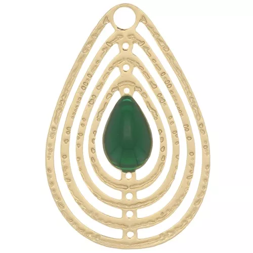 Dije gota calado con resina epoxi 18x12 mm - Dorado - Verde Abeto x1