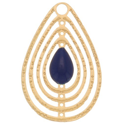 Dije gota calado con resina epoxi 18x12 mm - Dorado - Azul Noche x1