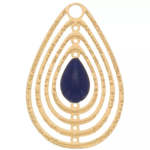 Dije gota calado con resina epoxi 18x12 mm - Dorado - Azul Noche x1