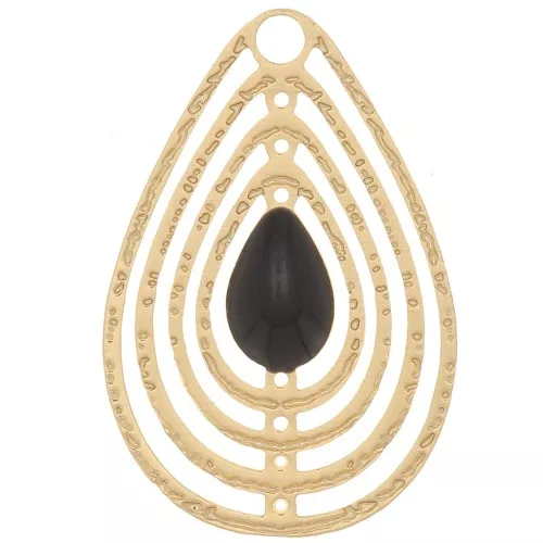 Dije gota calado con resina epoxi 18x12 mm - Dorado - Negro x1