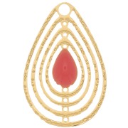 Dije gota calado con resina epoxi 18x12 mm - Dorado - Rosa coral x1
