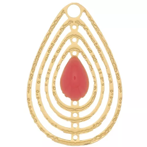 Dije gota calado con resina epoxi 18x12 mm - Dorado - Rosa coral x1