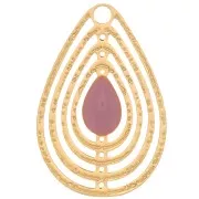 Dije gota calado con resina epoxi 18x12 mm - Dorado - Rosa x1