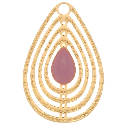 Dije gota calado con resina epoxi 18x12 mm - Dorado - Rosa x1