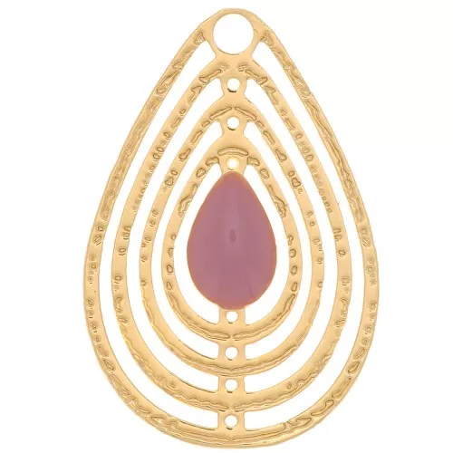 Dije gota calado con resina epoxi 18x12 mm - Dorado - Rosa x1