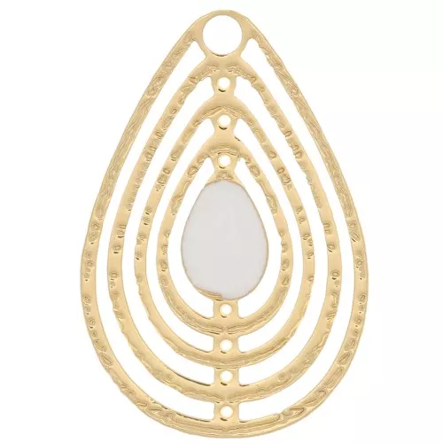 Dije gota calado con resina epoxi 18x12 mm - Dorado - Blanco x1