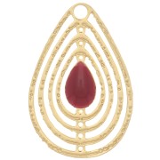 Dije gota calado con resina epoxi 18x12 mm - Dorado - Color Vino tinto x1