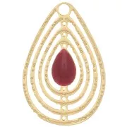 Dije gota calado con resina epoxi 18x12 mm - Dorado - Color Vino tinto x1