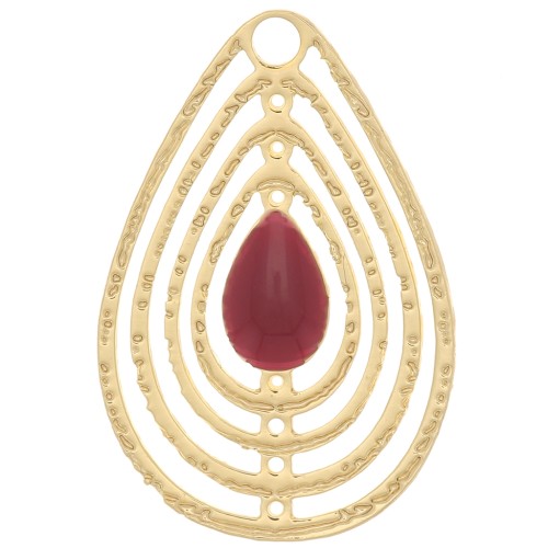 Dije gota calado con resina epoxi 18x12 mm - Dorado - Color Vino tinto x1